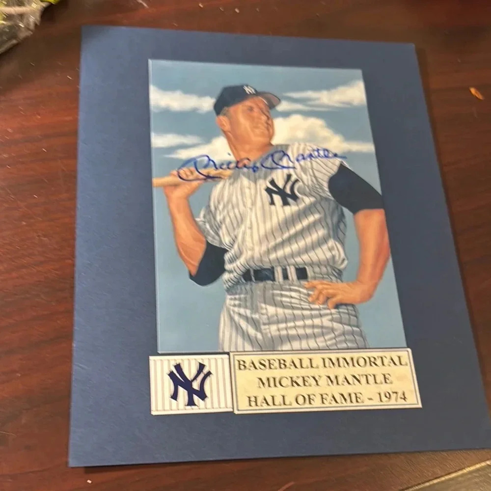 Blue Baseball Immortal Mickey Mantle Hall of Fame 1974 Plaque autograph